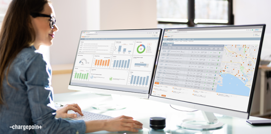 Person viewing ChargePoint portal on monitors
